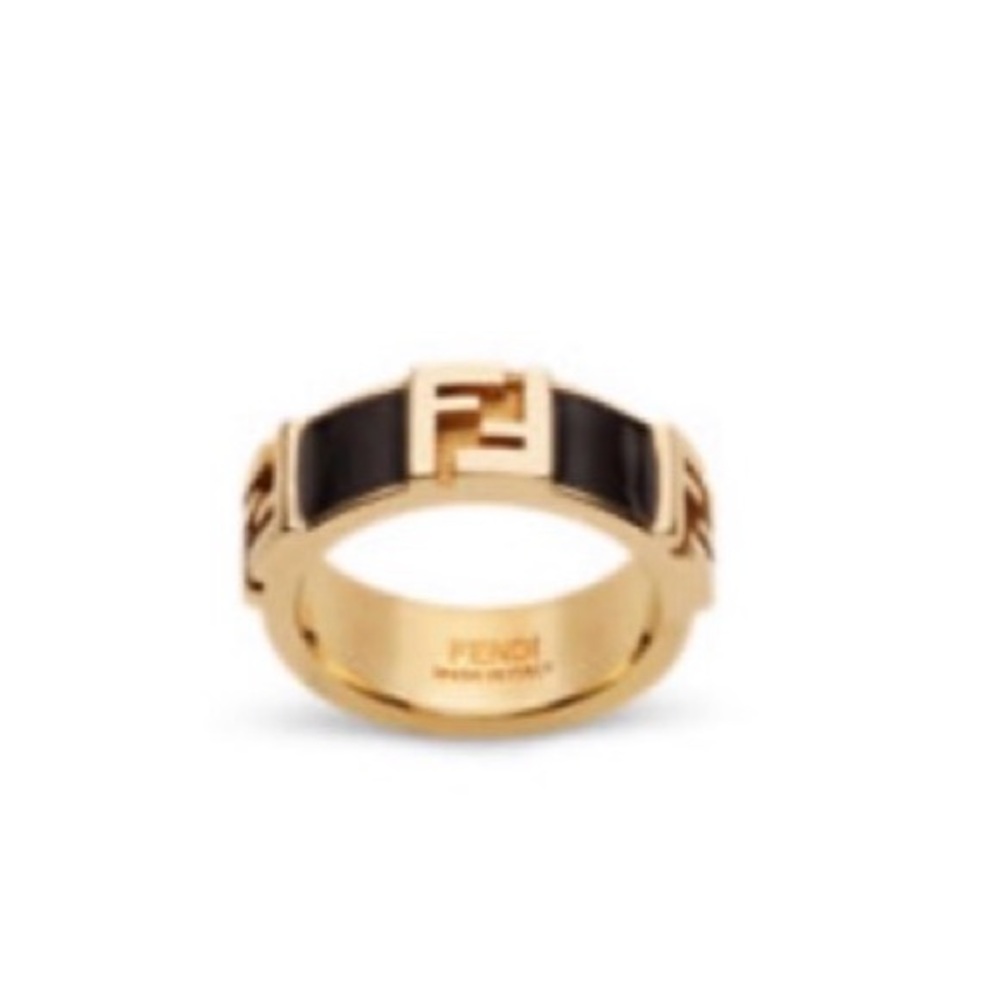 Fendi Black and Gold Logo Ring